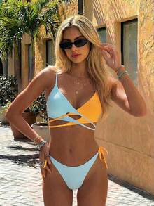 SHEIN Swim Bikini Set Mit Dekorativem Träger Und Aussparungen - Verschiedenfarbig - Übersicht 3