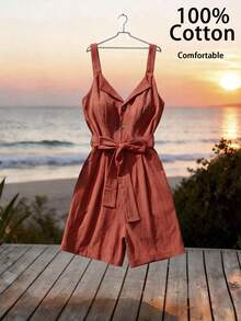 GlowEve Women's Elegant Sleeveless Button Jumpsuit, Suitable For Commuting - Redwood - View 3