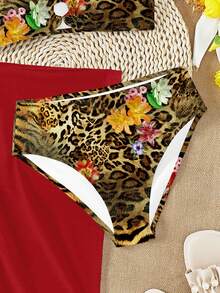 Retro Colorful Floral, Leopard, Zebra Print Teen Girls Tankini Swimsuit Set, Suitable For Summer Vacation & Beach - Multicolor - View 7