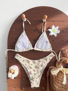 Swim Mod Bộ 2 món gồm áo croptop hai dây hở lưng và bikini buộc dây bên hông họa tiết hoa nhí gợi cảm dành cho nữ, thích hợp cho bãi biển, tiệc bể bơi, khu nghỉ dưỡng. - Nhiều màu - Xem 2
