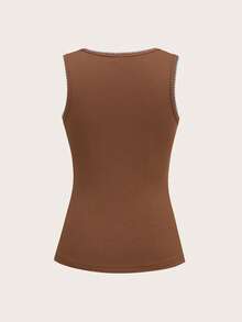 SHEIN EZwear 两件套复古撞色方领吊带背心和无袖修身T恤套装，贝壳刺绣针织面料，适合外出、通勤和上学穿着。 - 彩色 - 查看 9