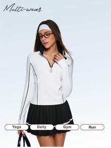 Eassivo Eassivo Top de yoga ajustado con cuello estructurado para mujer, camisa deportiva para entrenamiento - Blanco - Ver 7