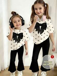 春夏两件套：休闲蝴蝶印花短款T恤搭配舒适打底裤，适合女宝宝，春、夏、秋季日常穿着。 - 彩色 - 查看 1