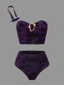 Sweetra Bộ đồ bơi Tankini cỡ lớn chất liệu vải nhung cao cấp - Màu tím - Xem 3