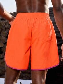 Manfinity VDAYZ Men's Contrast Trim Casual Beach Shorts Couple Matching Swimwear Vacation Couples Beach Wear Men And Women Matching Swimsuit Trunk Matching Swim Trunks And Bikini Bathing Suit Couple Set - Orange - View 6