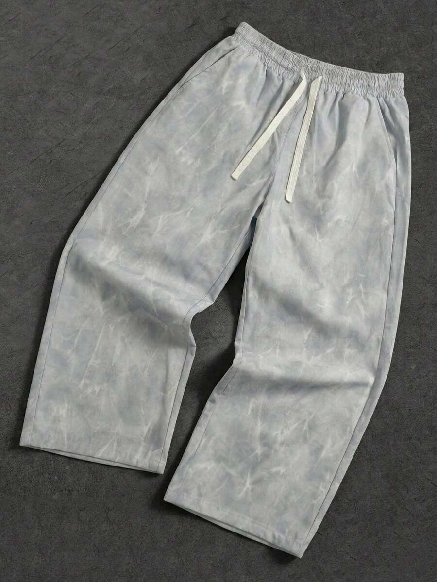 Manfinity EMRG 男士扎染抽绳腰带口袋休闲裤 - 淺灰色 - 查看 1