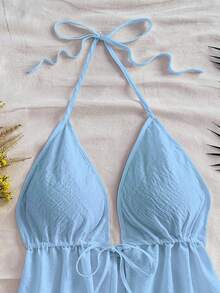 Soleia 女士休闲系带露背吊带上衣，适合夏季度假 - 淺藍色 - 查看 6