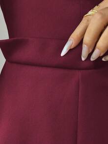 SHEIN Elenzya Bộ vest công sở thanh lịch màu trơn gồm áo khoác hai hàng cúc và quần ống rộng. - Màu Đỏ Sâu - Xem 6