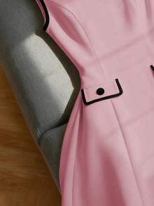 GlowEve 无袖圆领收腰A字撞色休闲通勤简约优雅浪漫女式连衣裙 - 藕粉色 - 查看 3