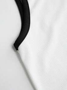 Franclia Women's Elegant Contrast Trim Sleeveless Polo Neck T-Shirt - Grey - View 4