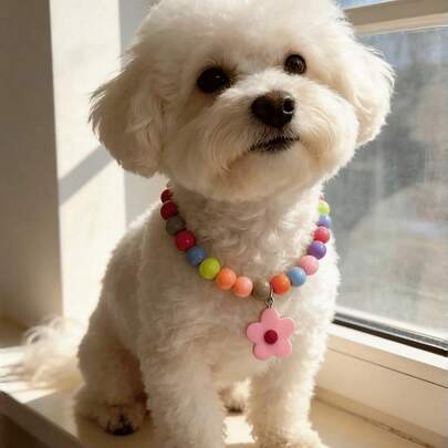 1PC Flower Pet Necklace For Small Dogs Cats, Cute Teddy Puppy Chain Jewelry Accessory For Pets Under 9kg, Sweet Valentine's Day Gift Idea For Friend, Love Pets