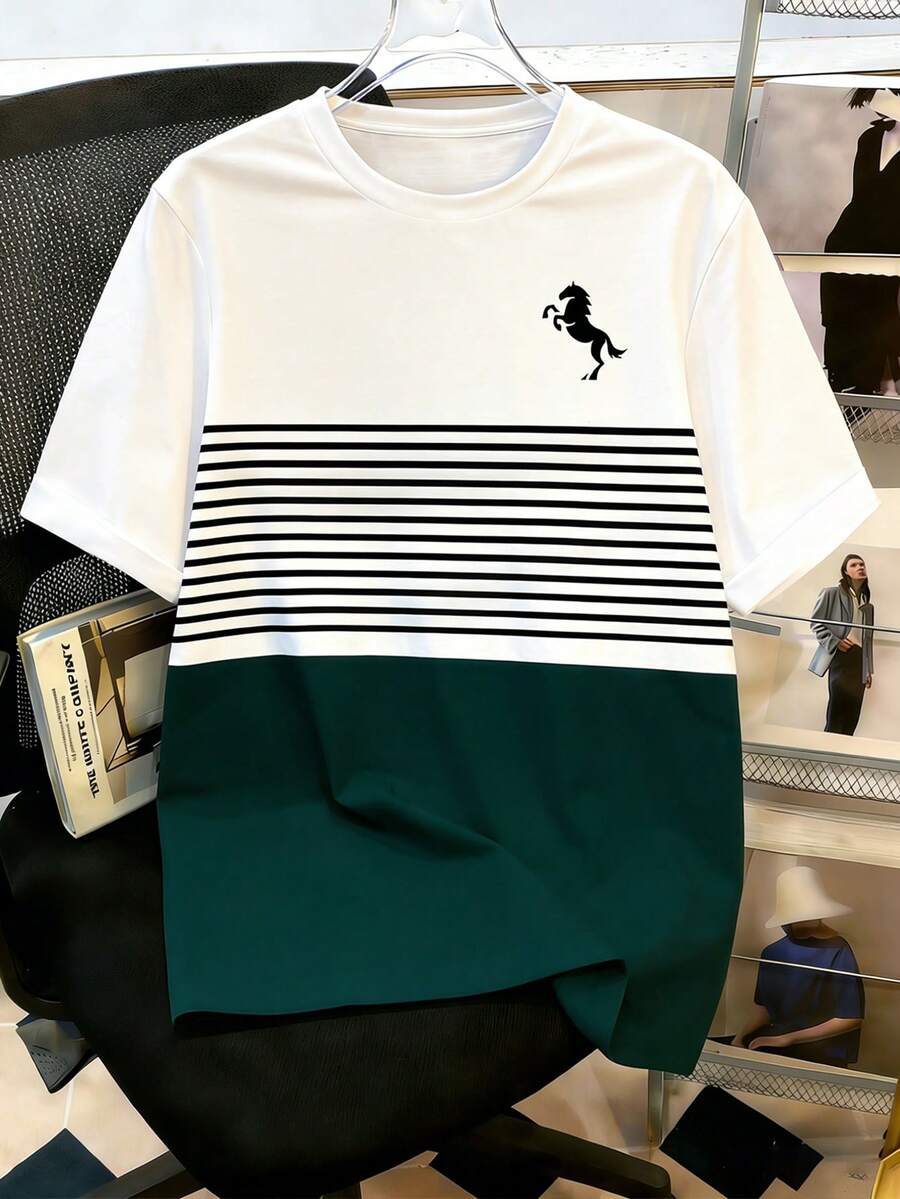 Manfinity Joysei Diseño de estampado de pato en los músculos abdominales, ropa deportiva casual de verano de moda para hombres, parte superior para hombres - Multicolor - Ver 1