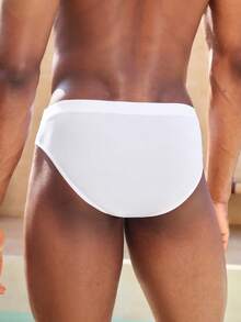 Manfinity VDAYZ Men's Solid Color Rhinestone Decorated Triangle Swim Trunks,Matching All White,Summer,Modest,Party,Holiday Couples Swim Set His And Hers Bathing Suit - White - View 6