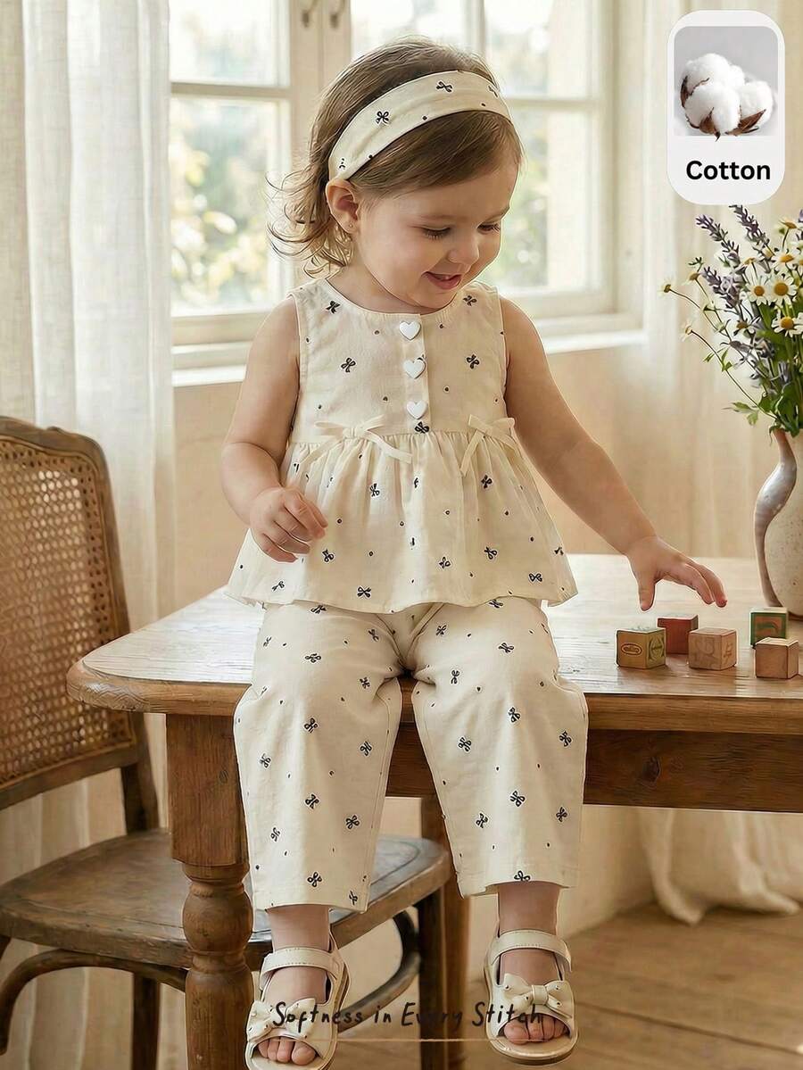 Baby Girl Polka Dot Pattern Crew Neck Sleeveless Top And Elastic Waist Shorts 2 Piece Set Summer Toddler Sets Summer Two Piece Sets For Baby Girl Casual Toddler Set - Multicolor - View 1