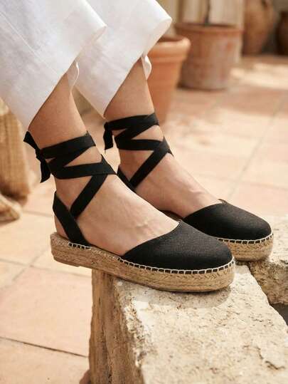 Alpargata elegante mujer plataforma yute cómoda calzado casual urbano cintas tobillo sandalia femenina verano primavera suela antideslizante moderna versátil ligera estilo esparto zapatos planos vestir diario outfit fresco paseo ciudad esencial armario