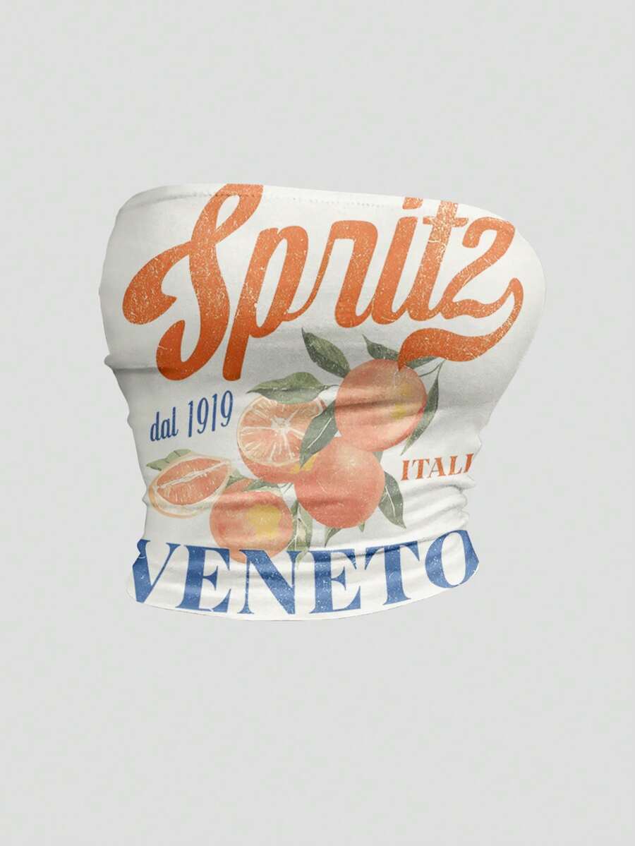 SHEIN Sweetro 女士夏季意大利威尼托鸡尾酒柠檬橙子水果印花露脐吊带背心，Y2K风格，适合海滩度假 - 彩色 - 查看 1