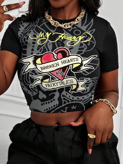 Rovax Women's Y2K Sexy Printed T-Shirt, Slim Fit And Sexy, Street Style, Suitable For Vacation, Everyday Wear, School, Island Wear, Fashion , And A Great Gift For Friends.