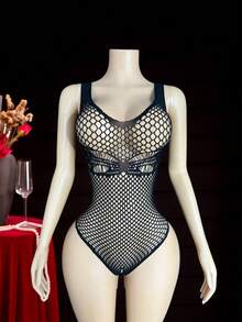 1 bộ đồ liền thân lưới không tay khoét lỗ gợi cảm dành cho nữ - màu đen - Xem 1