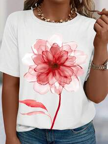 EMERY ROSE Áo thun nữ cỡ lớn tay ngắn cổ tròn kiểu dáng thường ngày in họa tiết hoa mực. - Nhiều màu - Xem 3