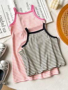SHEIN Genkimix Kids Young Girls Striped Cami Dress, Casual Fashion, Soft And Comfortable Texture - Multicolor - View 2