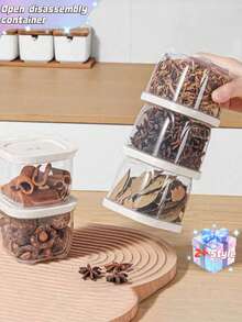 Six Stackable Spice Jars With Lids - Made Of PP Material, These Removable Containers Are Suitable For Storing Spices, Herbs, And Seasonings. They Are Multi-Functional Kitchen Storage Solutions, Perfect For Home Kitchens And Outdoor Camping. - Multicolor - View 6