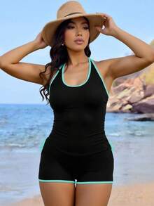 Swim Lushoire Bộ bikini gợi cảm, thanh lịch dành cho nữ cỡ lớn, cổ tròn, dây đeo có thể điều chỉnh, lưng chéo, eo có dây rút, kết hợp với quần short cạp cao, thích hợp cho kỳ nghỉ biển. - Nhiều màu - Xem 4