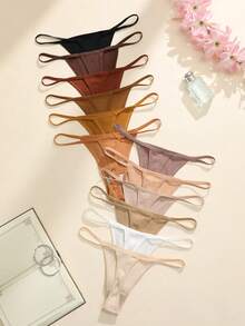 SHEIN 12条/包 女士罗纹丁字裤 - 彩色 - 查看 2