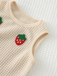 Cozy Pixies 女婴草莓图案针织柔软圆领无袖背心 - 彩色 - 查看 6