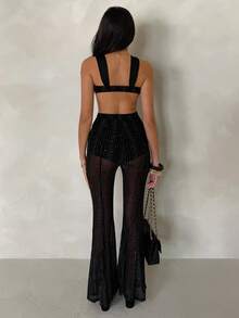 Glamine 女士亮片吊带镂空连体裤，时尚无袖修身连体裤，适合夜店狂欢；优雅女士黑色露背连体裤，带亮片细节；别致无袖镂空紧身衣，适合派对晚宴；时尚女士纯色无袖连体裤，带闪亮装饰，修身长裤连体裤，适合特殊场合；女士亮片吊带镂空连体裤，时尚无袖修身连体裤，适合夜店狂欢 - 黑色 - 查看 7