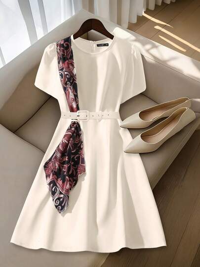 SHEIN Plus Size Elegant Dress With Ribbon Decor, Summer