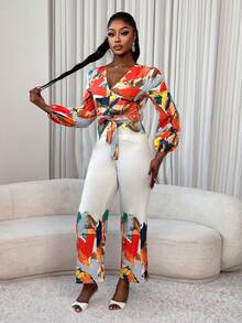 Xyvia Damen V-Ausschnitt Jumpsuit mit geraffter Taille, modischer Alltag Outfit - Verschiedenfarbig - Übersicht 7
