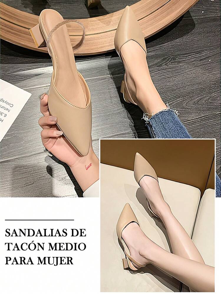 GlamourGrip Zapatos de tacón alto para mujer, elegantes y a la moda, con punta fina y tacón ancho, diseño cómodo y transpirable, con escote bajo y banda elástica, ideales para uso diario, fiestas, eventos formales, graduaciones, festivales, vacaciones y verano - Albaricoque - Añade 5