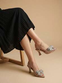 Elegantes sandalias  de tacón con detalle de lazo, puntera cuadrada y tira al tobillo para mujer. - Maquillaje - Ver 4