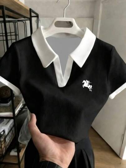 Camiseta de manga corta casual con bloques de color para adolescentes, verano