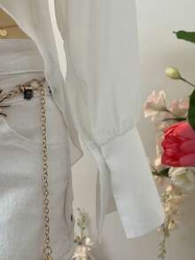 SuriyaCove 女士夏季沙滩度假系带长衬衫 - 白色 - 查看 5