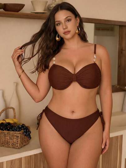 Swim Chiccia 大码女士两件式比基尼套装，钢圈文胸比基尼泳装，适合夏季度假