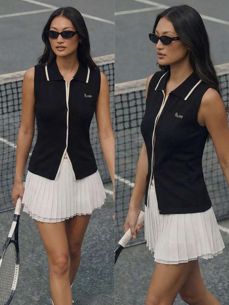 Fluxe 女士字母图案单排扣休闲背心开衫 - 黑色 - 查看 1