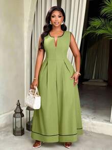 Brilight Phong cách thanh lịch dành cho nữ mùa Xuân/Hè, trang phục công sở đơn giản, phù hợp cho mùa tựu trường, Lễ Tạ ơn, hẹn hò, kỳ nghỉ, áo liền quần ống rộng không tay với khóa kéo phía trước, trang phục mùa hè. - màu xanh lá - View 1