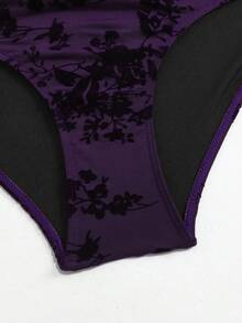 Sweetra Bộ đồ bơi Tankini cỡ lớn chất liệu vải nhung cao cấp - Màu tím - Xem 6