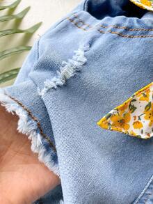 SHEIN Girls (Small) 3 PiecesCasual Denim Set, New Fashionable Minimalist Design, Blue Washed Denim - Blue - View 5