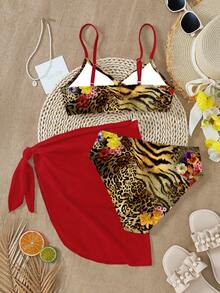 Retro Colorful Floral, Leopard, Zebra Print Teen Girls Tankini Swimsuit Set, Suitable For Summer Vacation & Beach - Multicolor - View 2