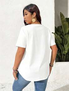 SHEIN Frenchy Camiseta de manga corta con estampado de corazón, de talla grande y estilo casual de verano - Blanco - Ver 2