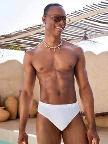 Manfinity VDAYZ Men's Solid Color Rhinestone Decorated Triangle Swim Trunks,Matching All White,Summer,Modest,Party,Holiday Couples Swim Set His And Hers Bathing Suit - White - View 7