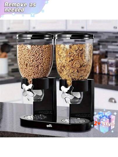 1pc Cereal Dispenser, Single/Double Cup Dry Goods Storage Container, Oatmeal, Nut And Candy Dispenser, Cereal Storage Box, Suitable For Office, Home, Party And Other Occasions.