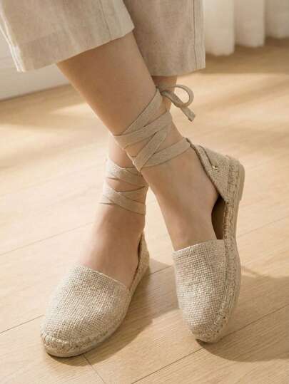 Alpargatas mujer elegantes rayas cintas yute espadrilles flats cómodas casuales verano playa calzado urbano básico abierto atadas lona suela cuerda zapatos femeninos slip on diario