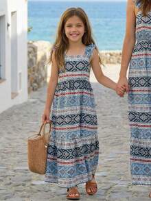 SHEIN Young Girl Woven Striped Ruffle Hem Casual Dress - Multicolor - View 4