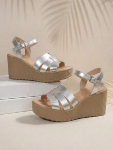 230 Sandalias de plataforma tipo cuña plastico con hebilla ajustable ligeras - PLATA - Ver 4