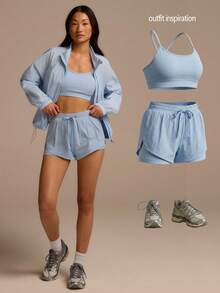 Fluxe Women's Solid Color Drawstring Waist Casual Loose Shorts,Summer Workout Sets For Women,Sportswear Blue,Beach Vacation Outfits, Outfits,Party - Mauve Purple - View 13