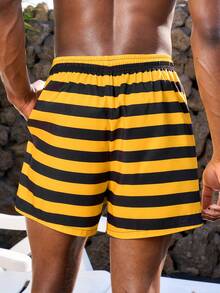 Manfinity VDAYZ Quần short nam dáng casual kẻ sọc, cạp chun, thích hợp đi biển. - Màu vàng - Xem 6