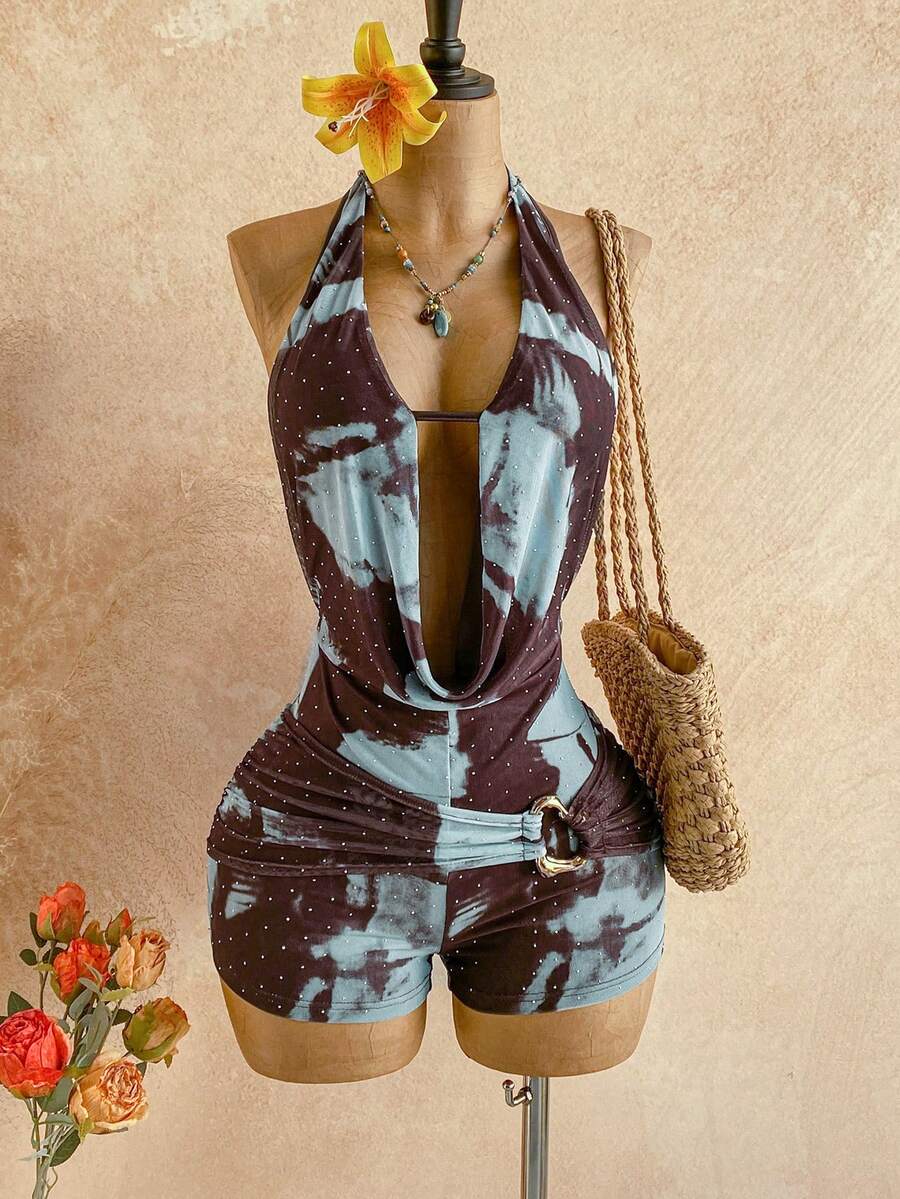 Soleia 春夏新款休闲度假西部海滩婚礼宾客着装毕业早午餐圣帕特里克节春假复活节音乐节优雅波西米亚热带性感露背水钻亮片派对约会女士连体裤 - 彩色 - 查看 1